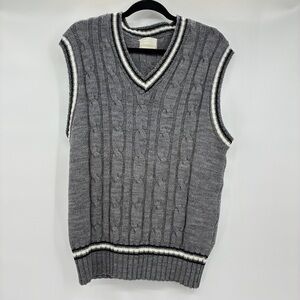 Sears Kings Road Men’s Vintage Sweater Vest Cable Knit Gray Preppy Large Tall